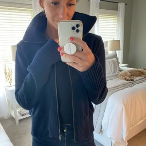 Navy Zip Bomber Sweater Jacket